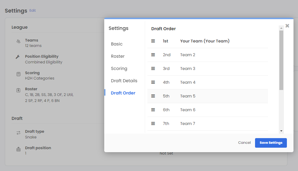 Edit Draft Order & Assign Keeper Players