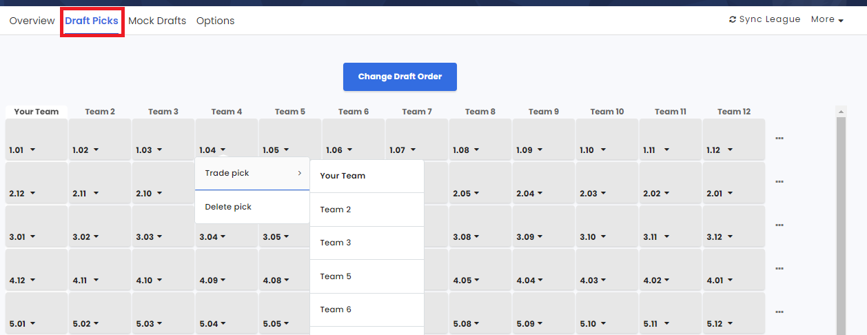 Edit Draft Order & Assign Keeper Players