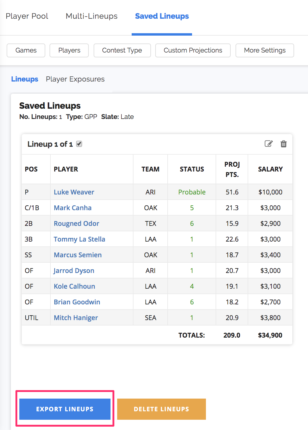 NFL DraftKings Lineup Optimizer, Daily Fantasy Sports (DFS)