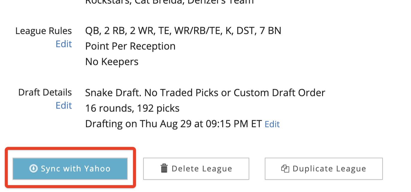 Import Yahoo Mock Draft Results