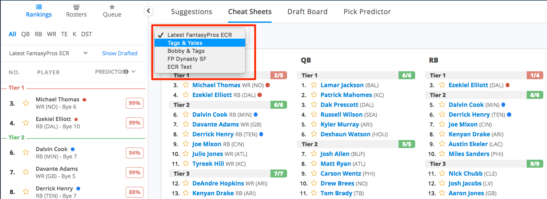 How Do I Pick My Cheat Sheet While Using The Draft Assistant Or Draft Simulator Fantasypros