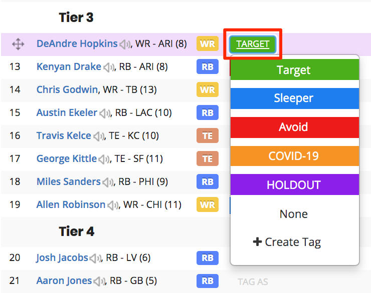 How do I use tiers and tags in my Cheat Sheet? FantasyPros