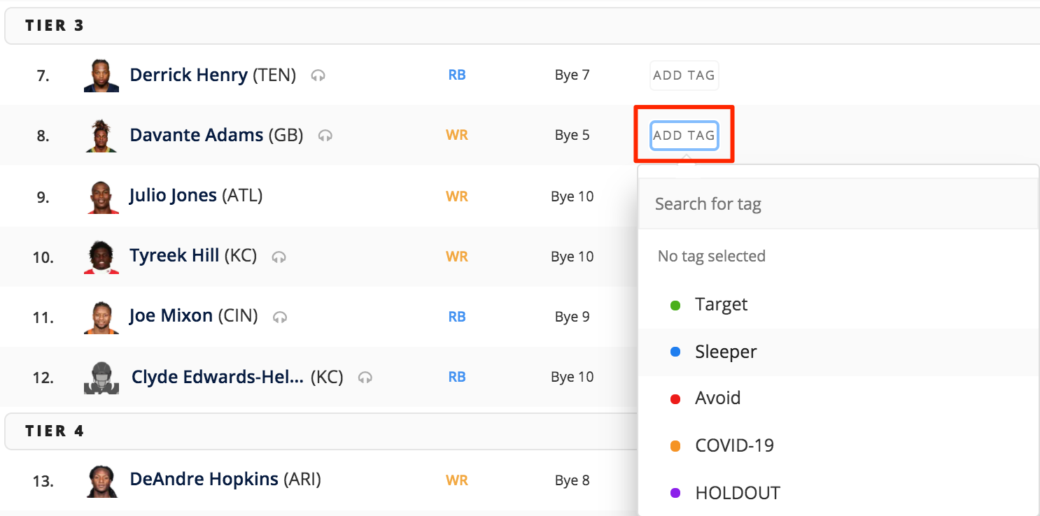 How do I use tiers and tags in my Cheat Sheet? – FantasyPros