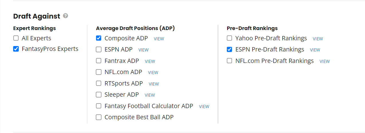 Is there anyway to draft against specific ADP, pre-draft, or expert rankings?  – FantasyPros